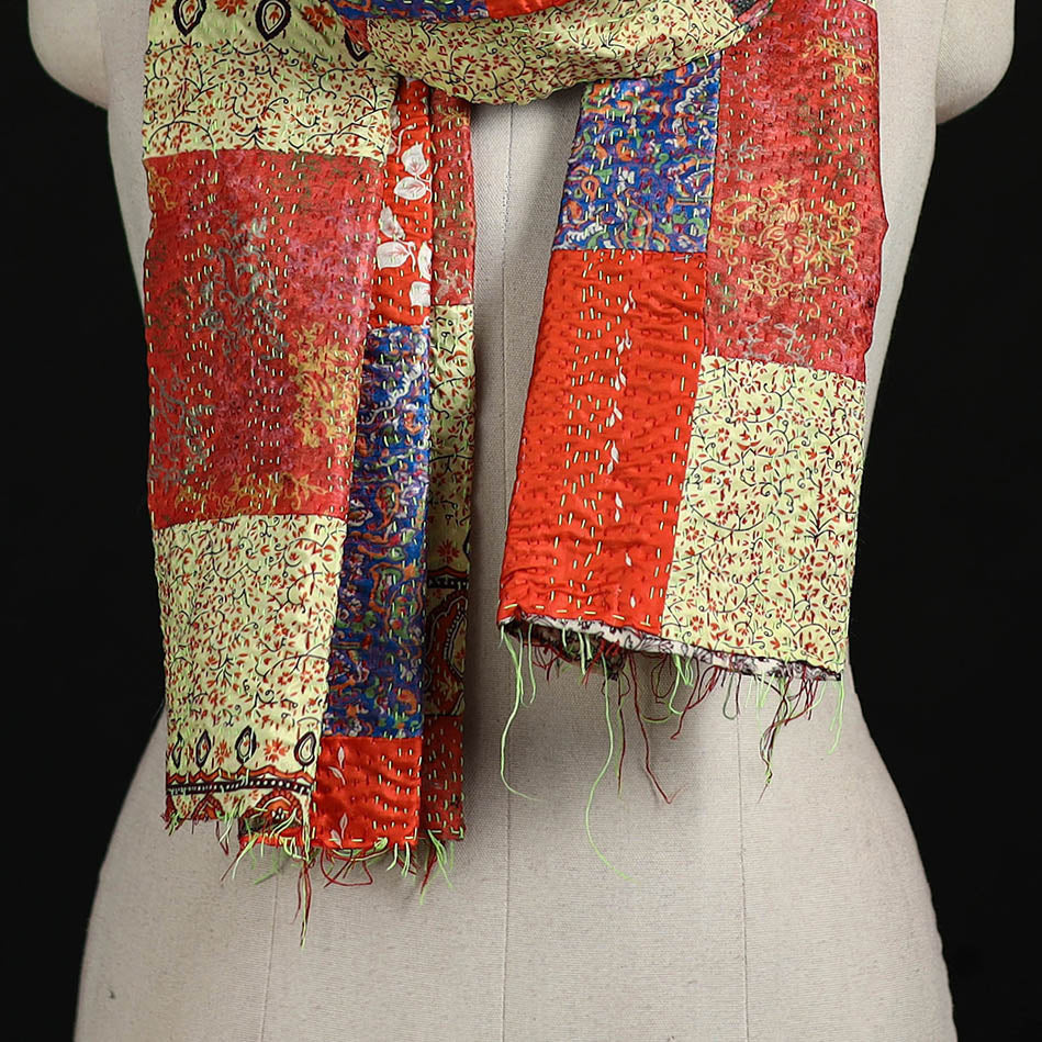 Bengal Kantha Handwork Patchwork Reversible Silk Stole 84