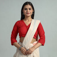 Red - Jacquard Weave Cotton Stitched Blouse 12