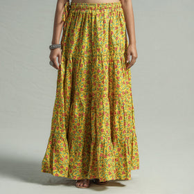 Sanganeri Block Printed Tiered Cotton Long Skirt