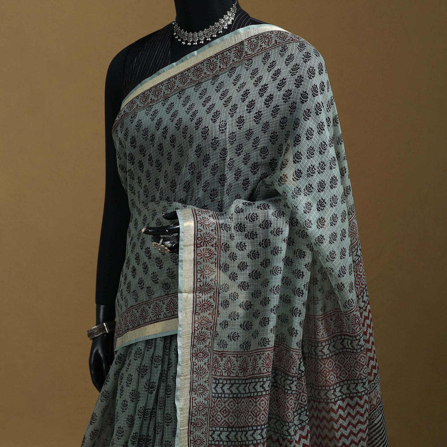 Bagh Hand Block Print Natural Dyed Kota Doria Cotton Saree 36