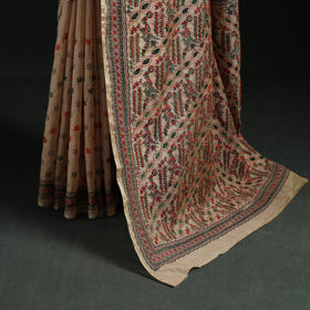 Beige - Bengal Kantha Hand Embroidery Silk Cotton Chapa Work Saree 39