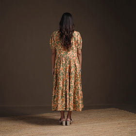 Sanganeri Floral Hand Block Print Cotton Tiered Long Dress for Women 08