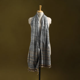 Grey - Kutch Handspun Handwoven Merino Wool x Katia Silk Chomuk Buta Shawl 08
