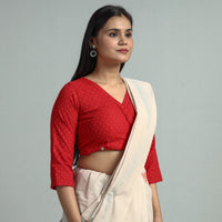 Red - Jacquard Weave Cotton Stitched Blouse 12