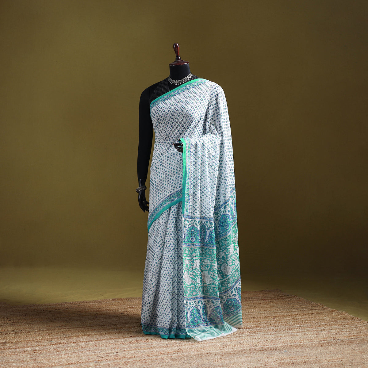 Sanganeri Hand Block Print Pure Mul Cotton Ready To Wear Saree  16