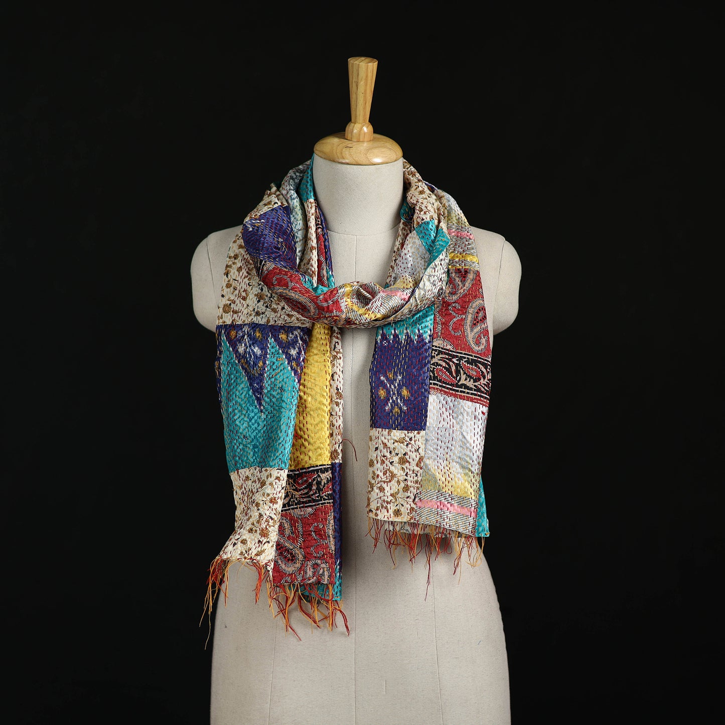 Bengal Kantha Handwork Patchwork Reversible Silk Stole 85