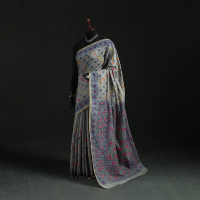Bengal Kantha Hand Embroidery Silk Cotton Chapa Work Saree 40
