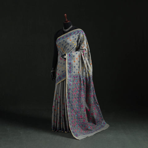 Bengal Kantha Hand Embroidery Silk Cotton Chapa Work Saree 40