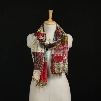 Bengal Kantha Handwork Patchwork Reversible Silk Stole 86