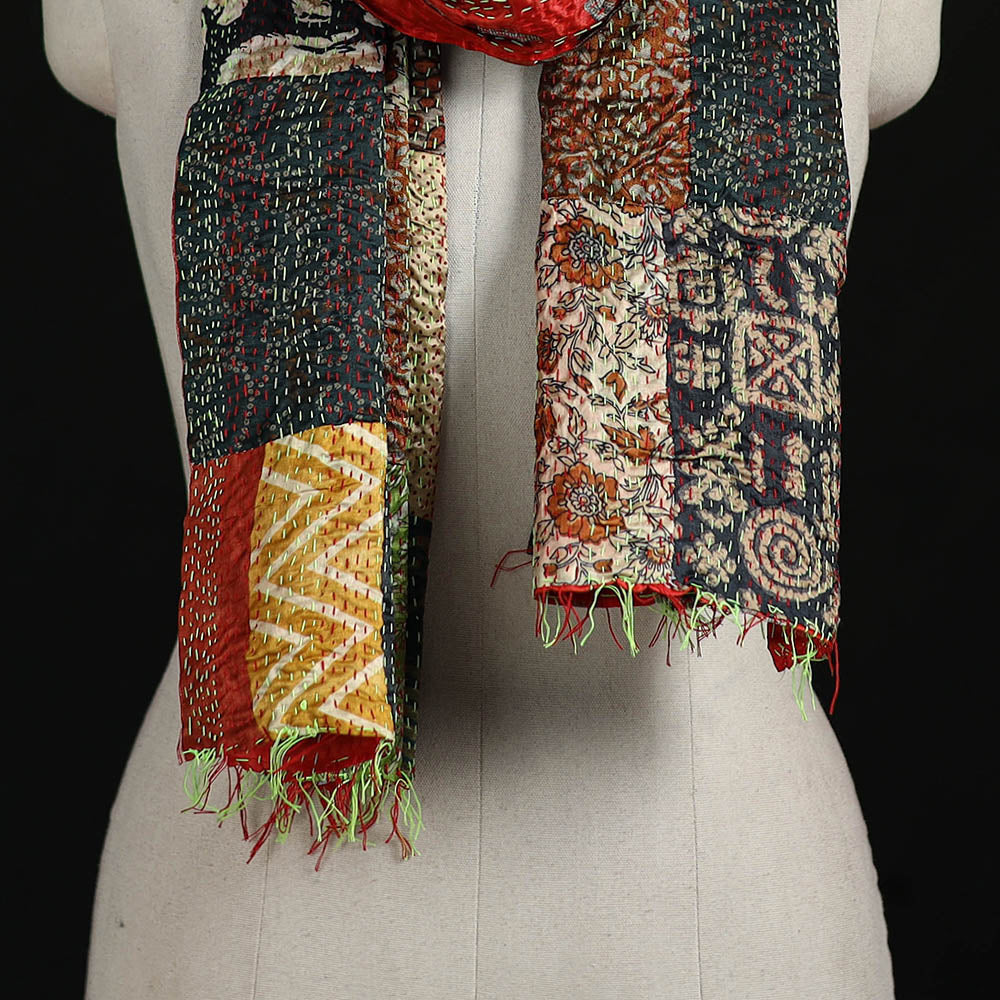 Bengal Kantha Handwork Patchwork Reversible Silk Stole 87