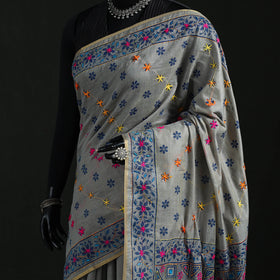 Bengal Kantha Hand Embroidery Silk Cotton Chapa Work Saree 40