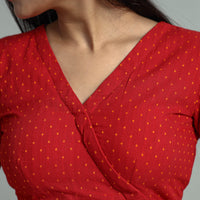 Red - Jacquard Weave Cotton Stitched Blouse 12