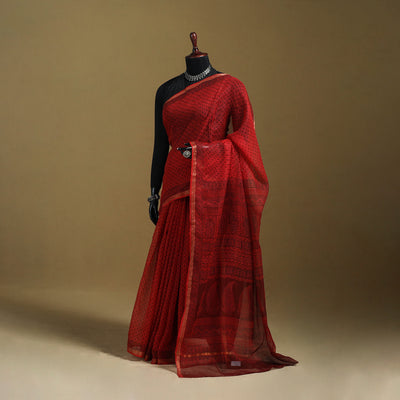 Bagh Hand Block Print Natural Dyed Kota Doria Cotton Saree 37