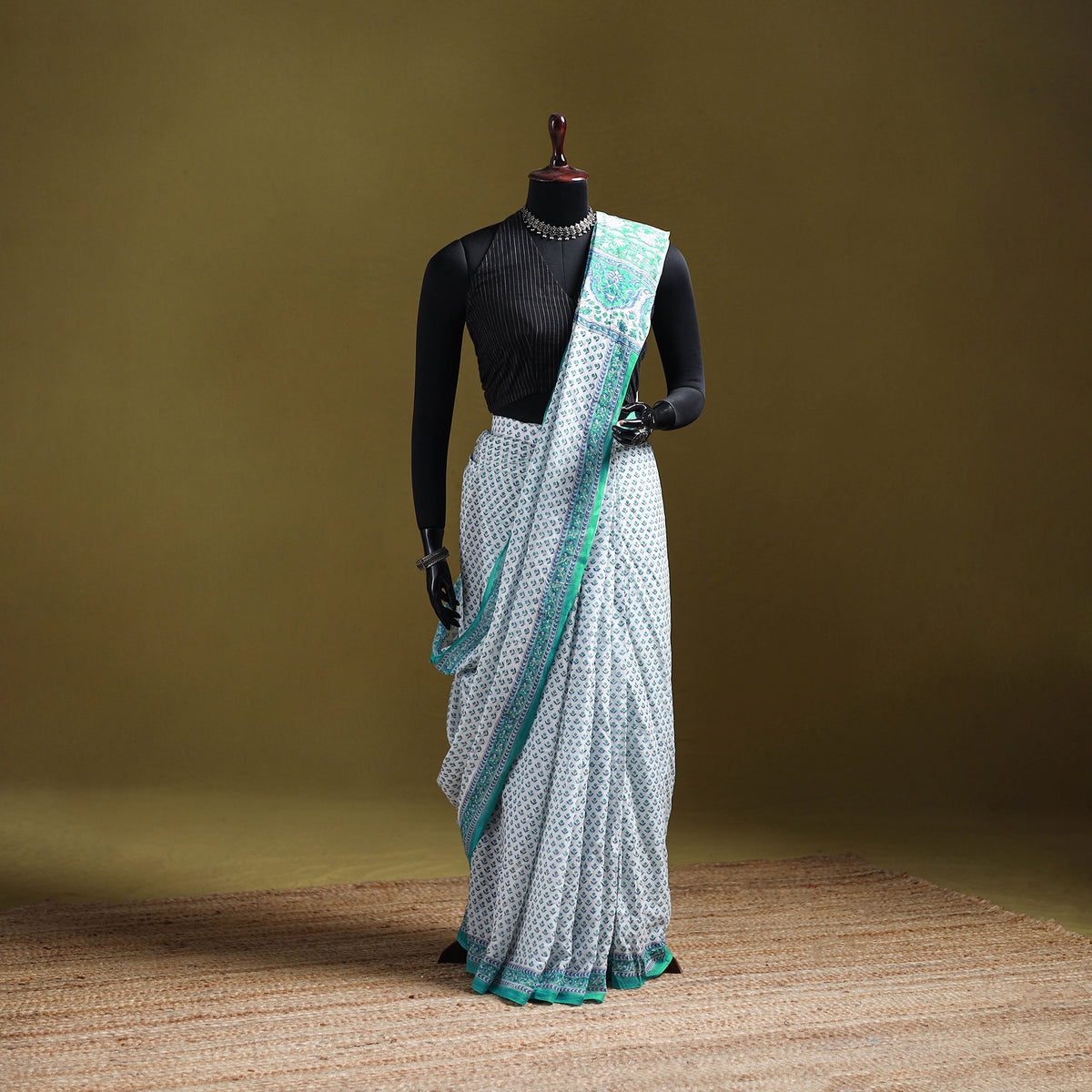 Sanganeri Hand Block Print Pure Mul Cotton Ready To Wear Saree  16