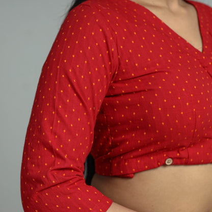 Red - Jacquard Weave Cotton Stitched Blouse 12