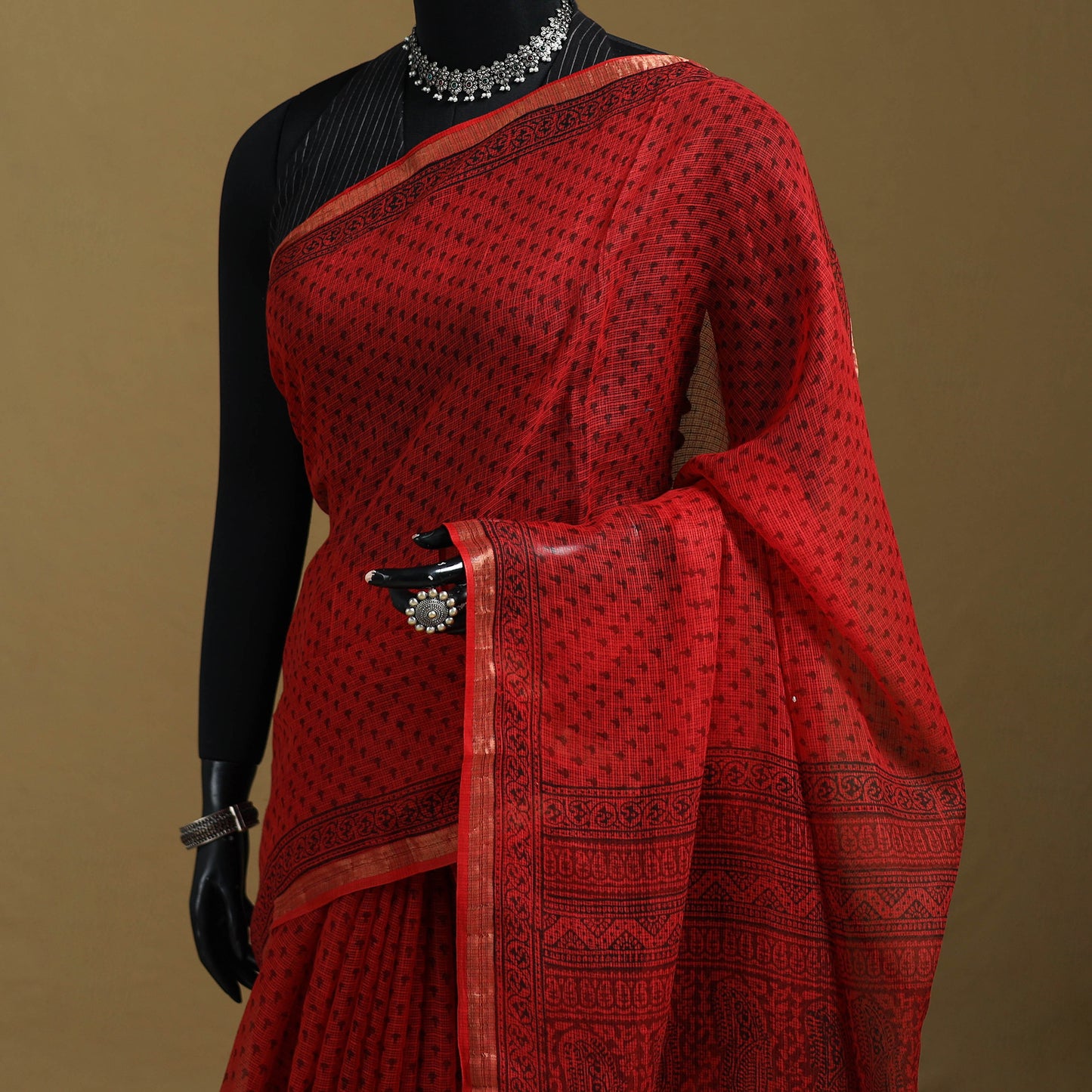 Bagh Hand Block Print Natural Dyed Kota Doria Cotton Saree 37