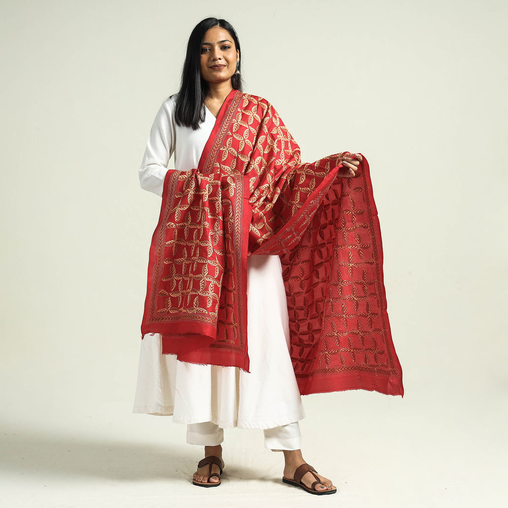 kantha embroidery silk dupatta