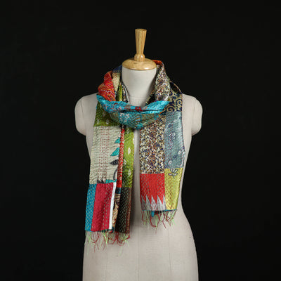 Bengal Kantha Handwork Patchwork Reversible Silk Stole 89