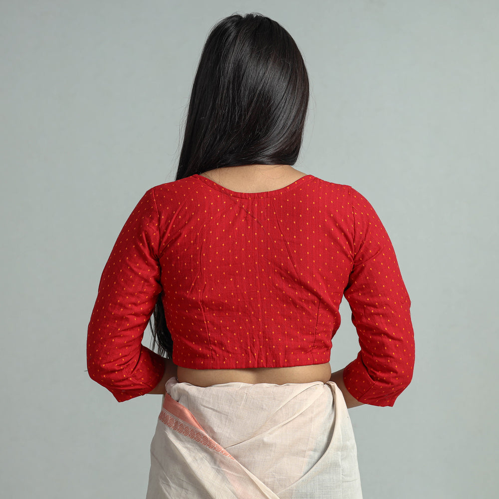 Red - Jacquard Weave Cotton Stitched Blouse 12