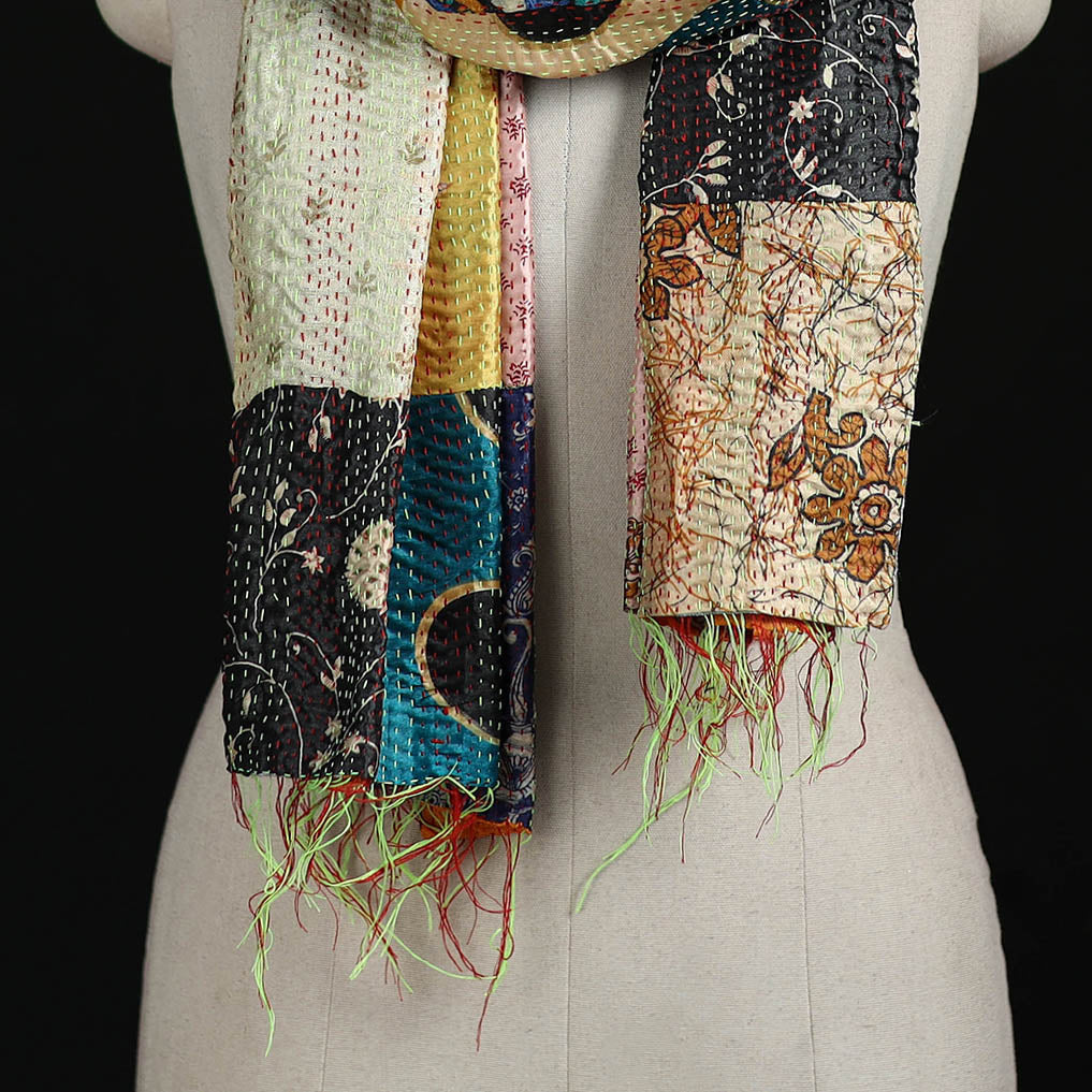 Bengal Kantha Handwork Patchwork Reversible Silk Stole 90