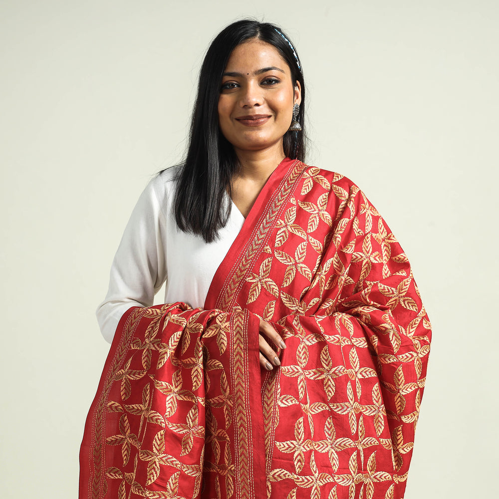 kantha embroidery silk dupatta