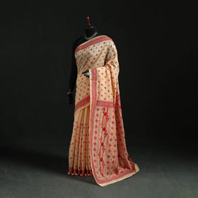Beige - Bengal Kantha Hand Embroidery Silk Cotton Chapa Work Saree 41