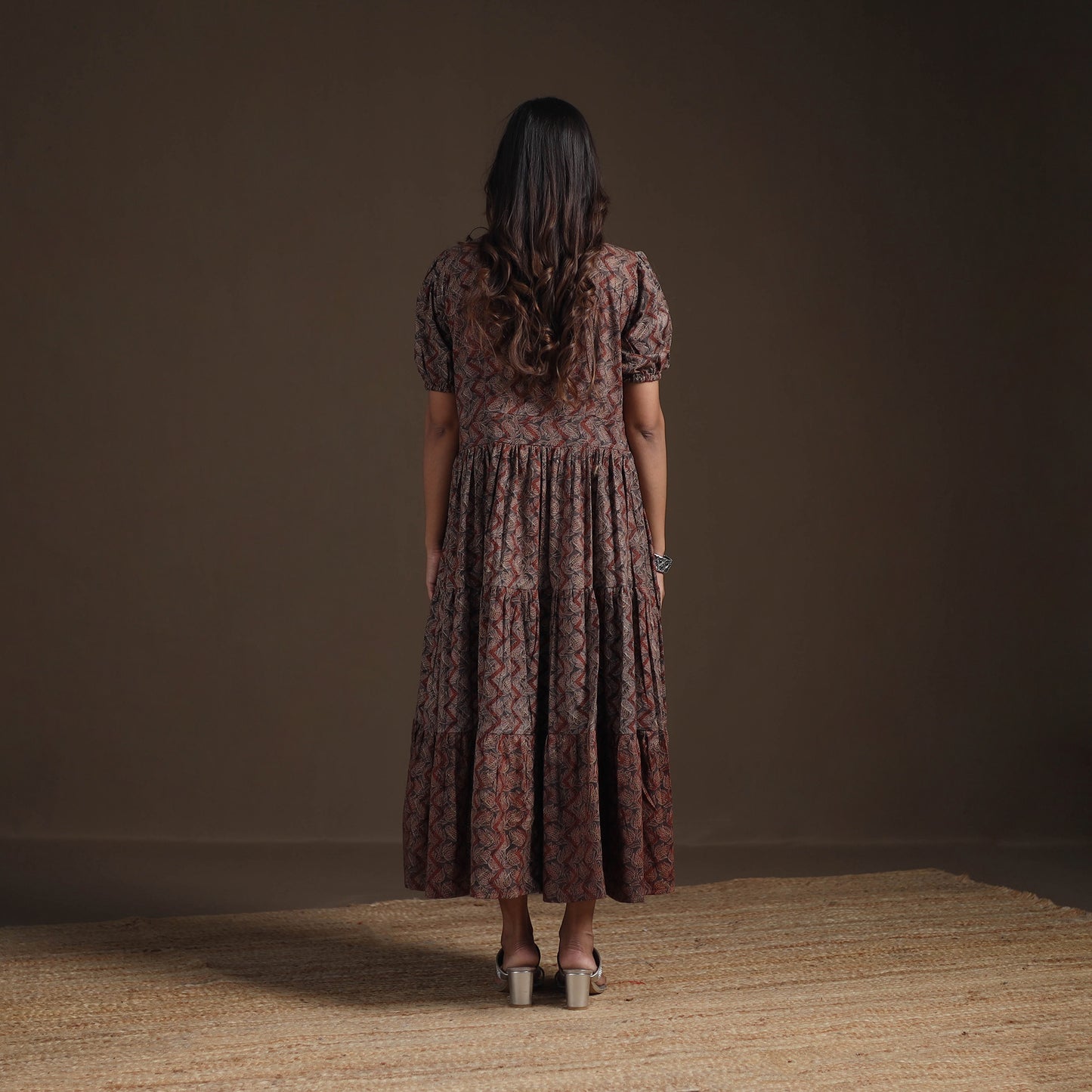 Sanganeri Floral Hand Block Print Cotton Tiered Long Dress for Women 07