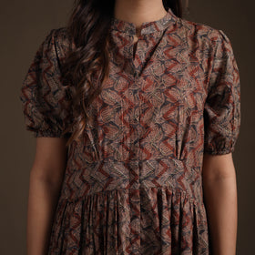 Sanganeri Floral Hand Block Print Cotton Tiered Long Dress for Women 07