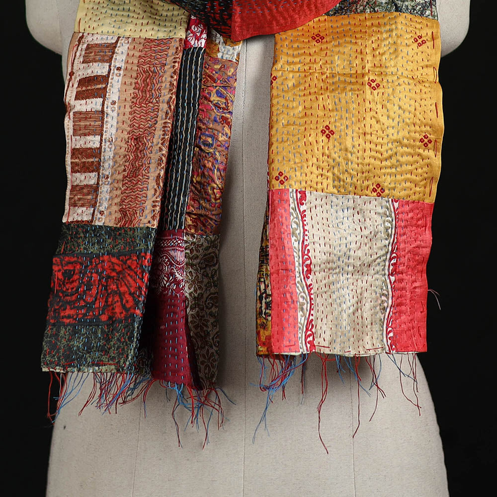 Bengal Kantha Handwork Patchwork Reversible Silk Stole 93