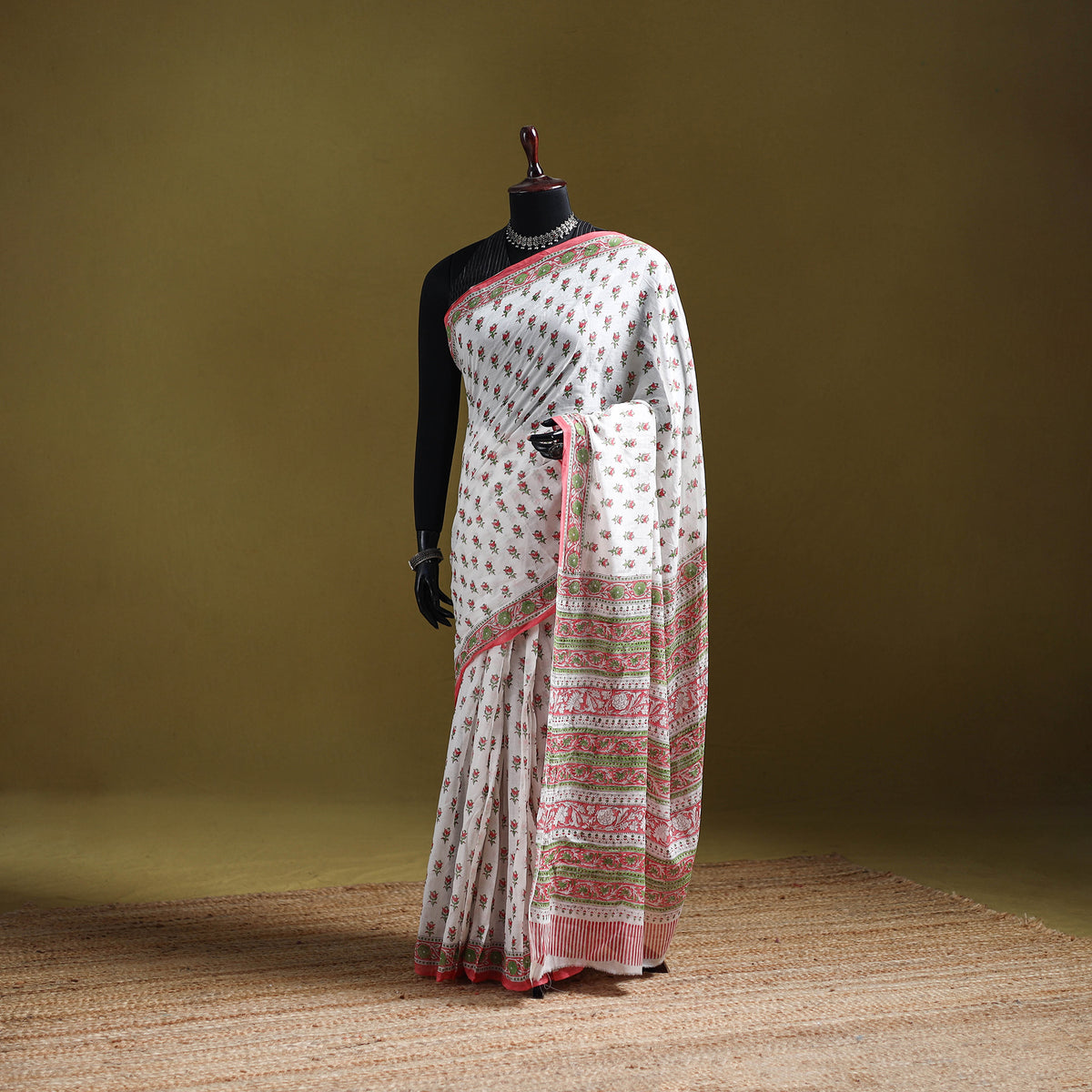 Sanganeri Hand Block Print Pure Mul Cotton Ready To Wear Saree  17