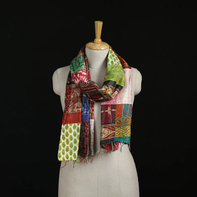 Bengal Kantha Handwork Patchwork Reversible Silk Stole 94