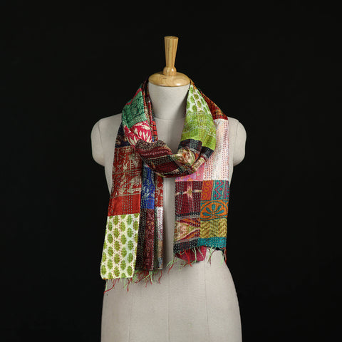 Bengal Kantha Handwork Patchwork Reversible Silk Stole 94