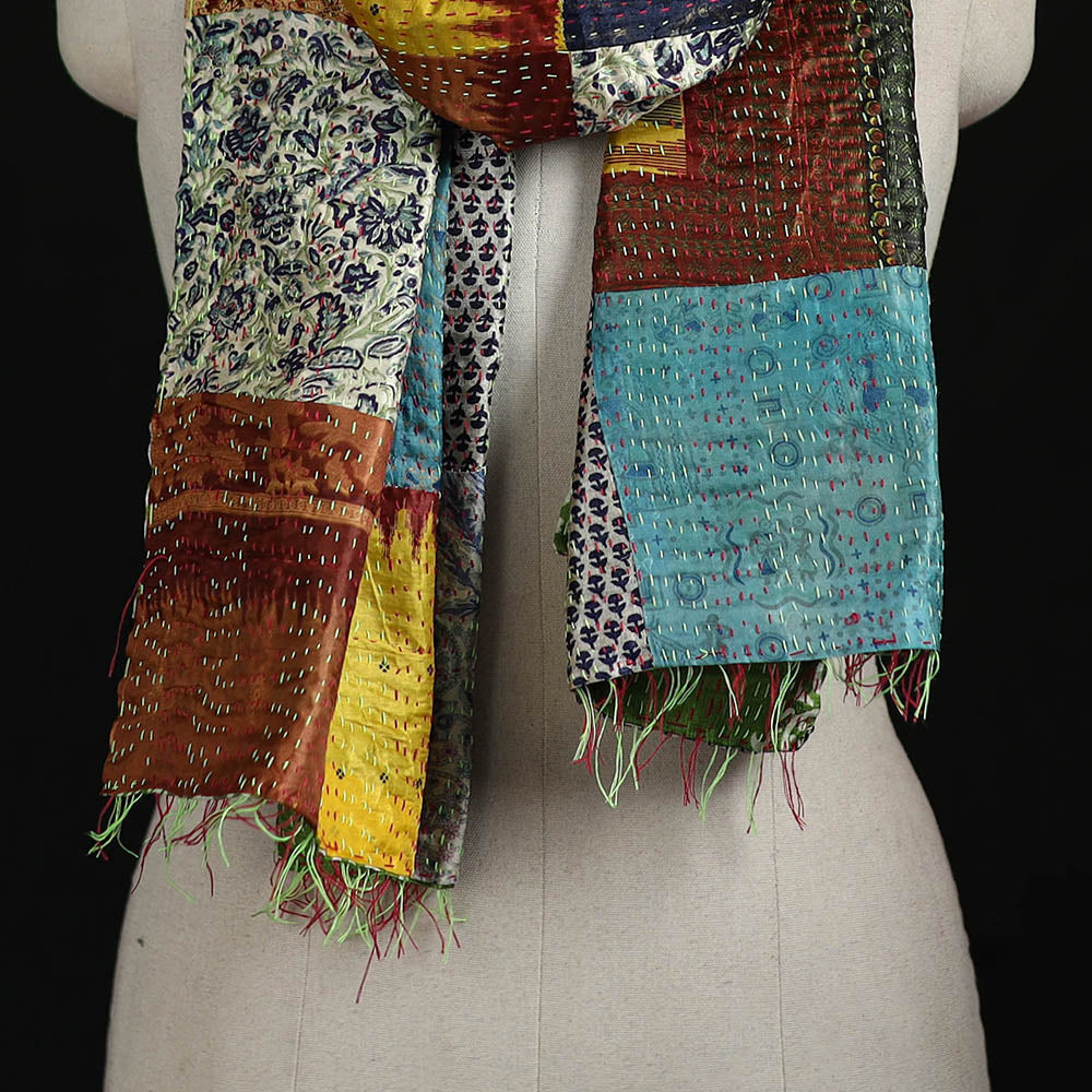 Bengal Kantha Handwork Patchwork Reversible Silk Stole 95