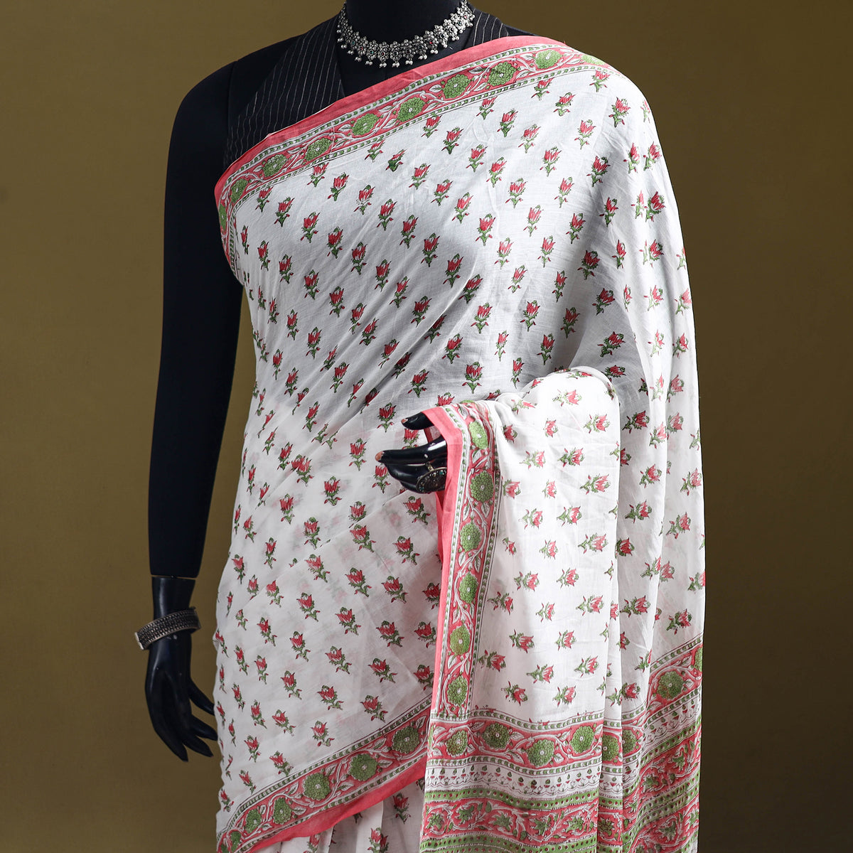 Sanganeri Hand Block Print Pure Mul Cotton Ready To Wear Saree  17