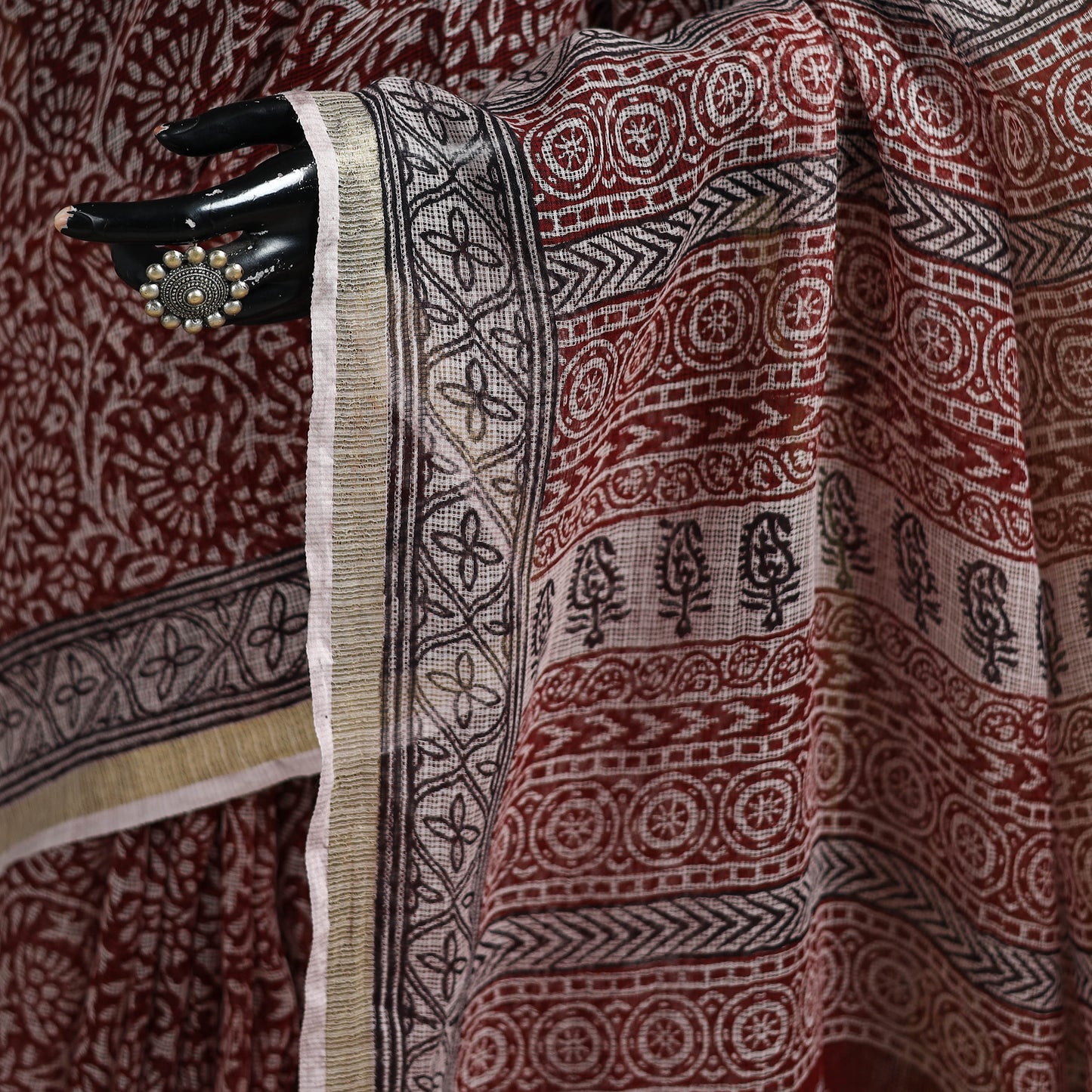 Bagh Hand Block Print Natural Dyed Kota Doria Cotton Saree 38