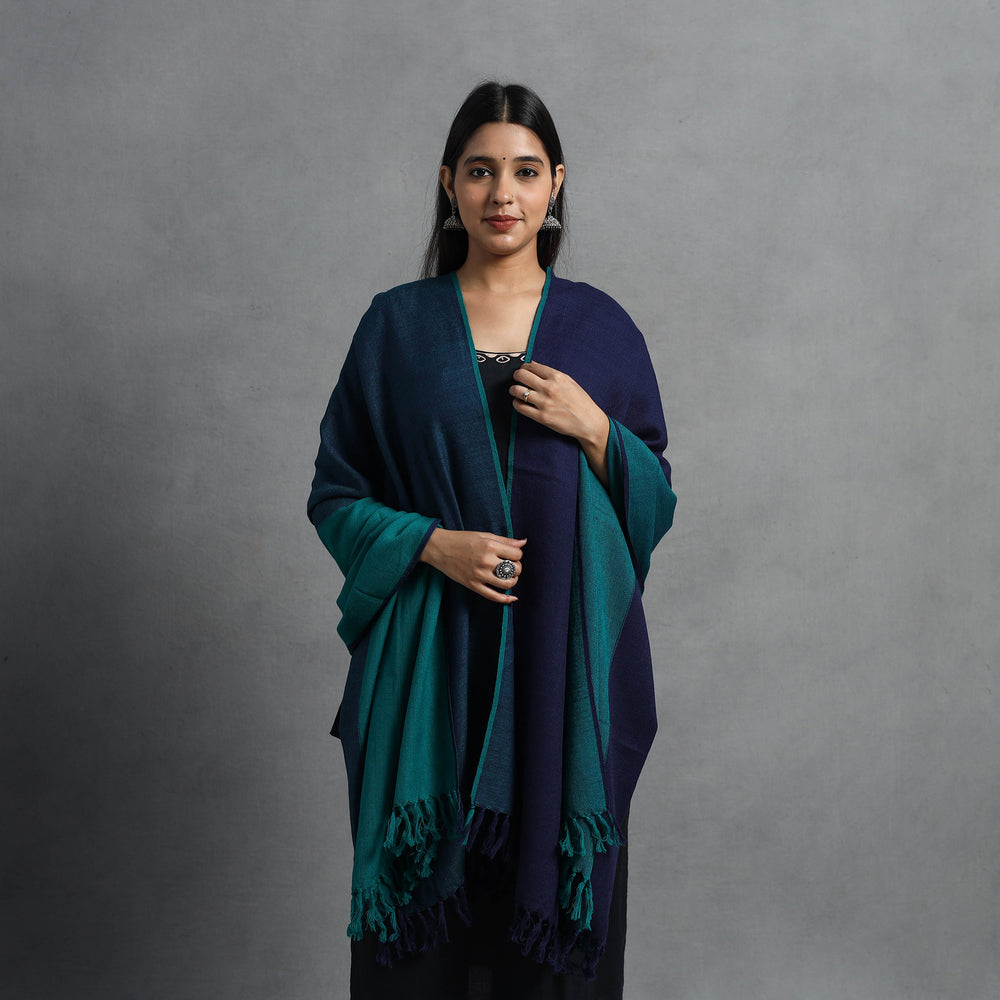 Blue - Kumaun Handwoven Pure Merino Wool Shawl for Women 24