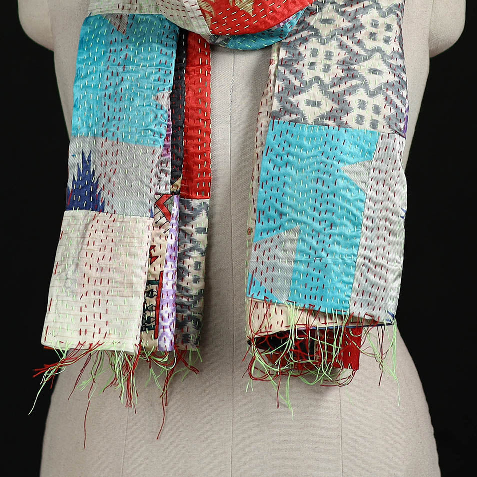 Bengal Kantha Handwork Patchwork Reversible Silk Stole 96