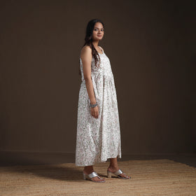 Sanganeri Floral Hand Block Print Cotton Flared Long Dress for Women 14