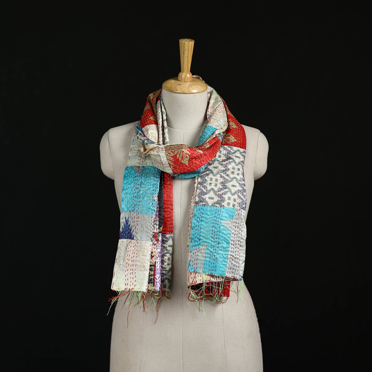 Bengal Kantha Handwork Patchwork Reversible Silk Stole 96