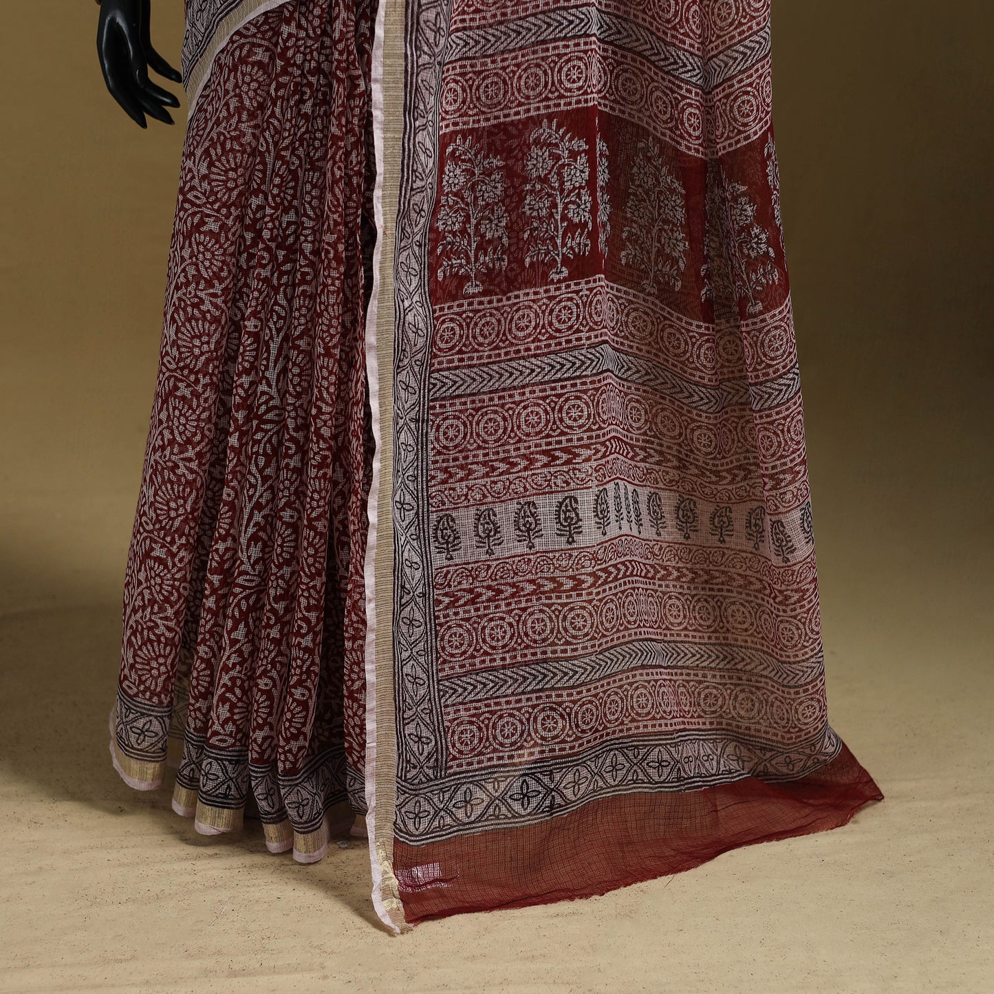 Bagh Hand Block Print Natural Dyed Kota Doria Cotton Saree 38