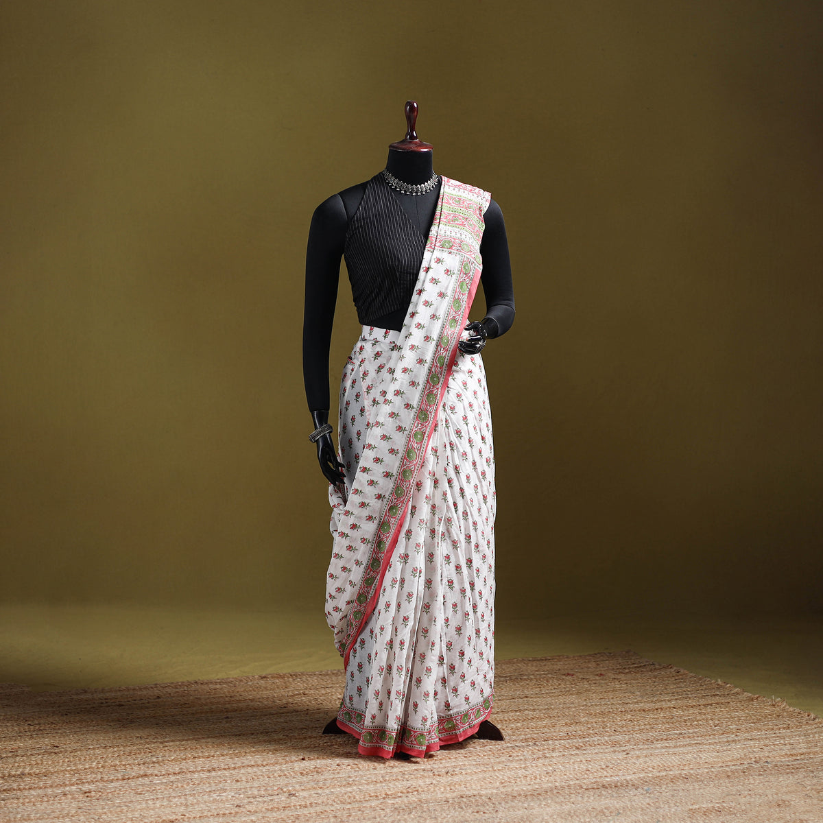 Sanganeri Hand Block Print Pure Mul Cotton Ready To Wear Saree  17