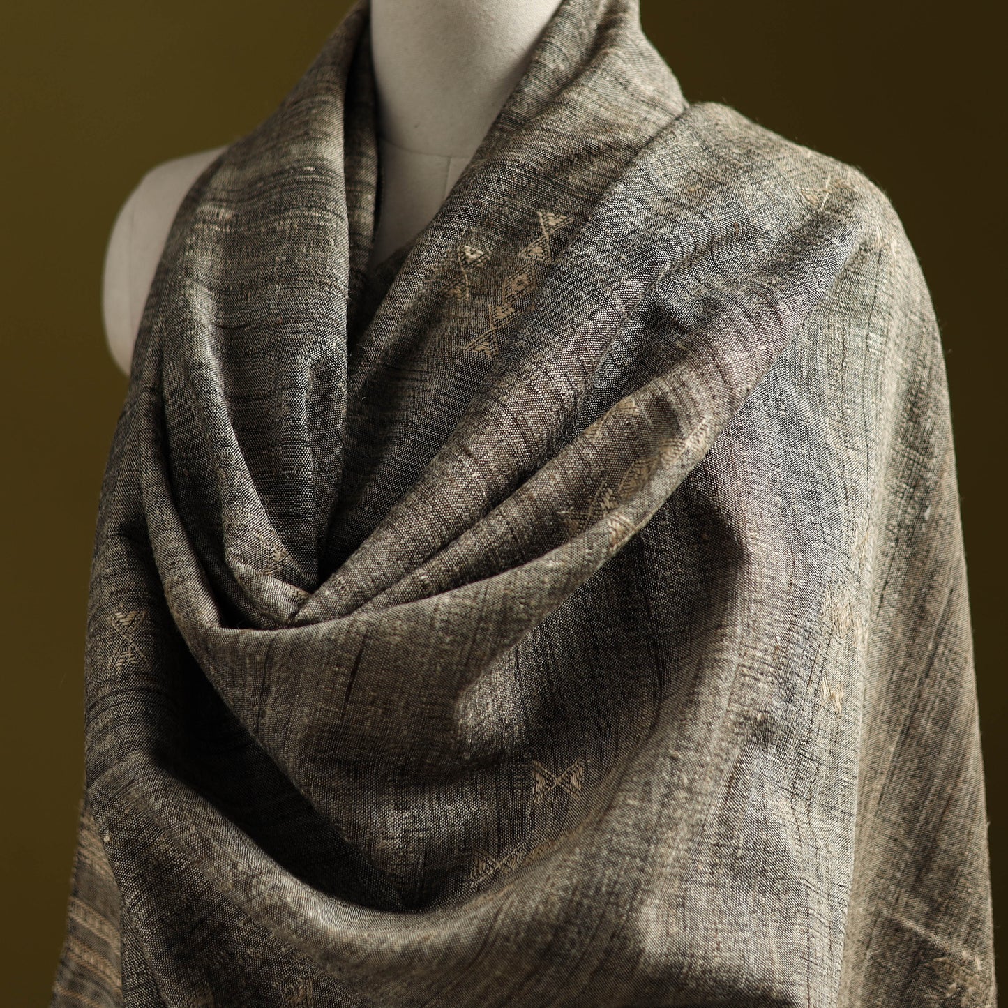 Brown - Kutch Handspun Handwoven Merino Wool x Katia Silk Chomuk Buta Shawl 02