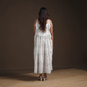 Sanganeri Floral Hand Block Print Cotton Flared Long Dress for Women 14