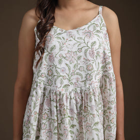Sanganeri Floral Hand Block Print Cotton Flared Long Dress for Women 14