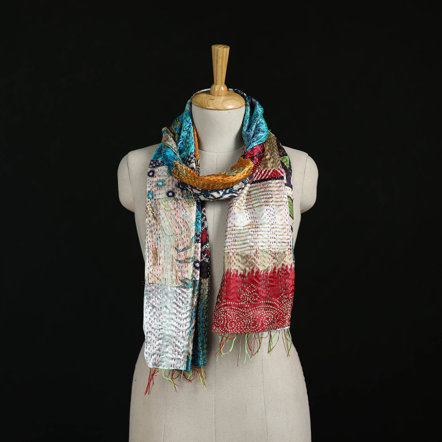 Bengal Kantha Handwork Patchwork Reversible Silk Stole 98