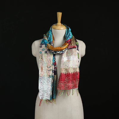 Bengal Kantha Handwork Patchwork Reversible Silk Stole 98
