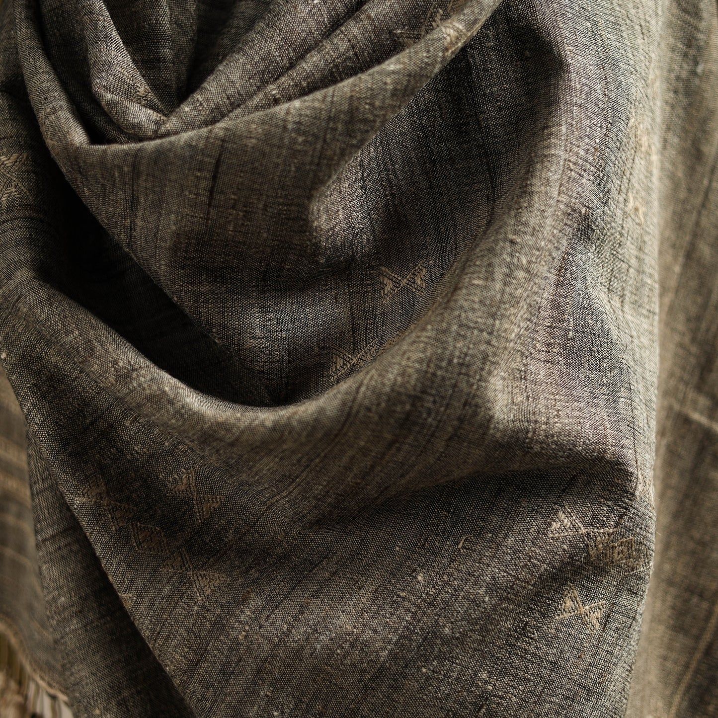 Brown - Kutch Handspun Handwoven Merino Wool x Katia Silk Chomuk Buta Shawl 02