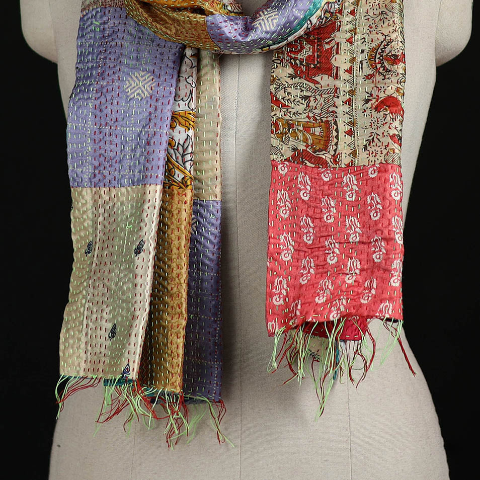 Bengal Kantha Handwork Patchwork Reversible Silk Stole 99