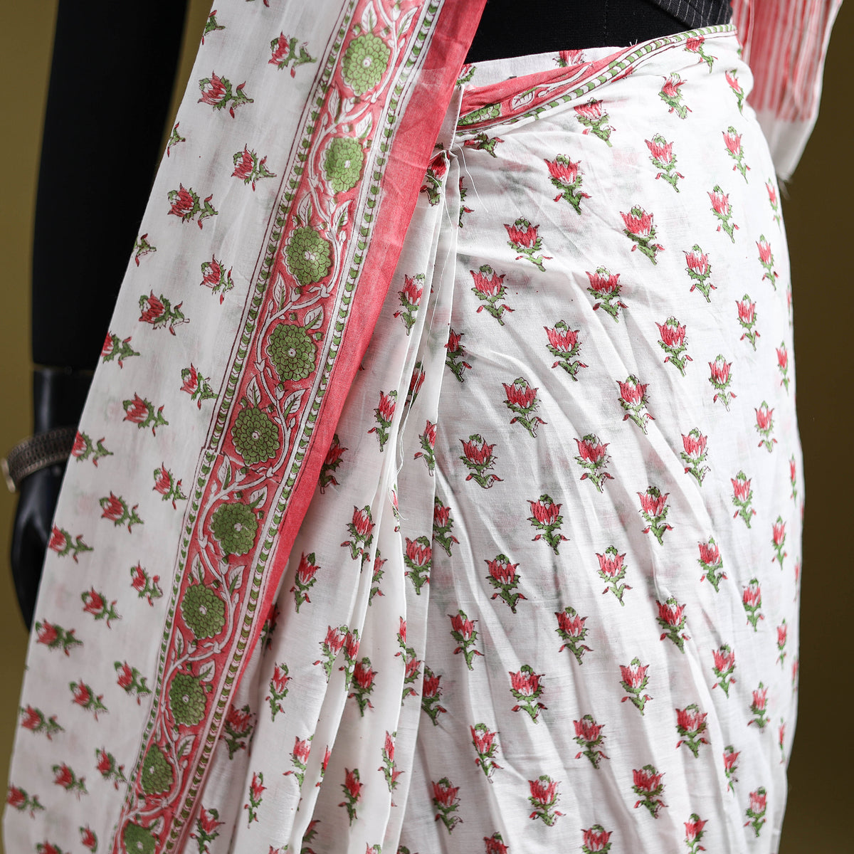 Sanganeri Hand Block Print Pure Mul Cotton Ready To Wear Saree  17