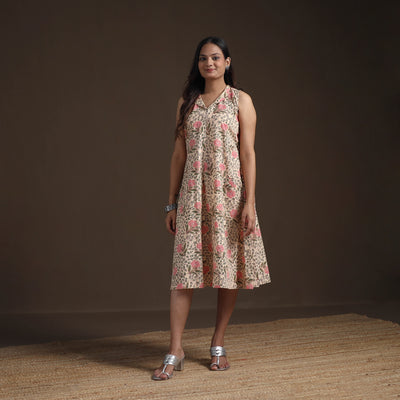 Sanganeri Floral Hand Block Print Cotton Flared Dress for Women 17